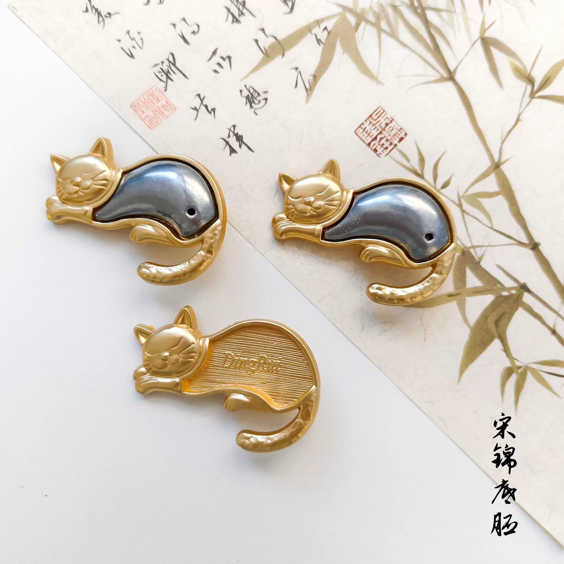 宋锦哑金新中式国风小猫发夹轻奢小众高级感百搭发夹发饰