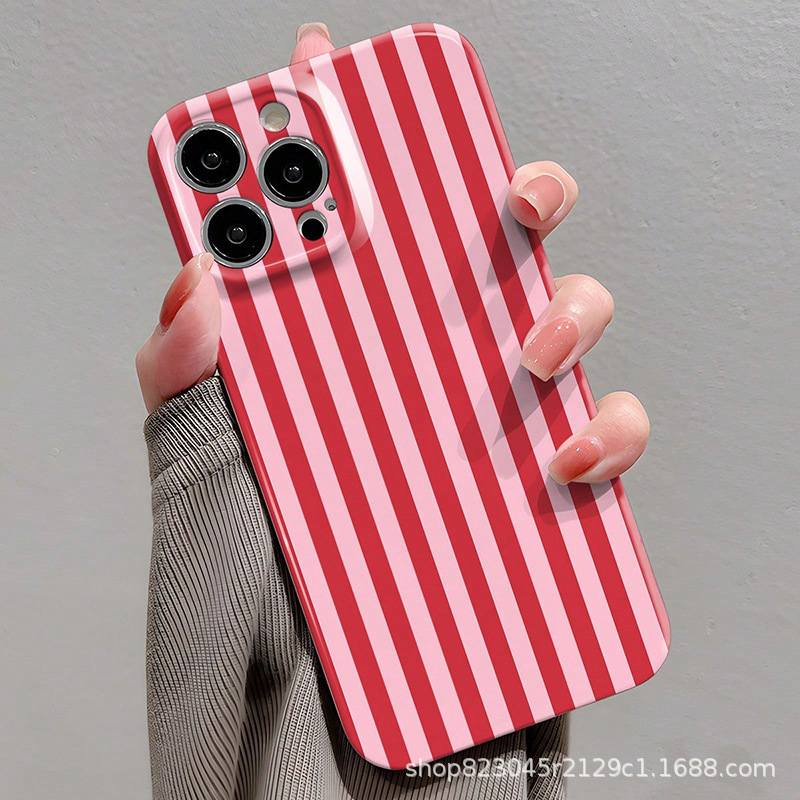 ストライプレッドとピンクのホットスタイル Apple 13 携帯電話ケース iPhone11/12/14/15/16promax ハードケースに適しています|undefined