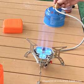 定制便携式防风三头炉迷你不锈钢野营炉高燃露营燃气炉折叠卡式炉