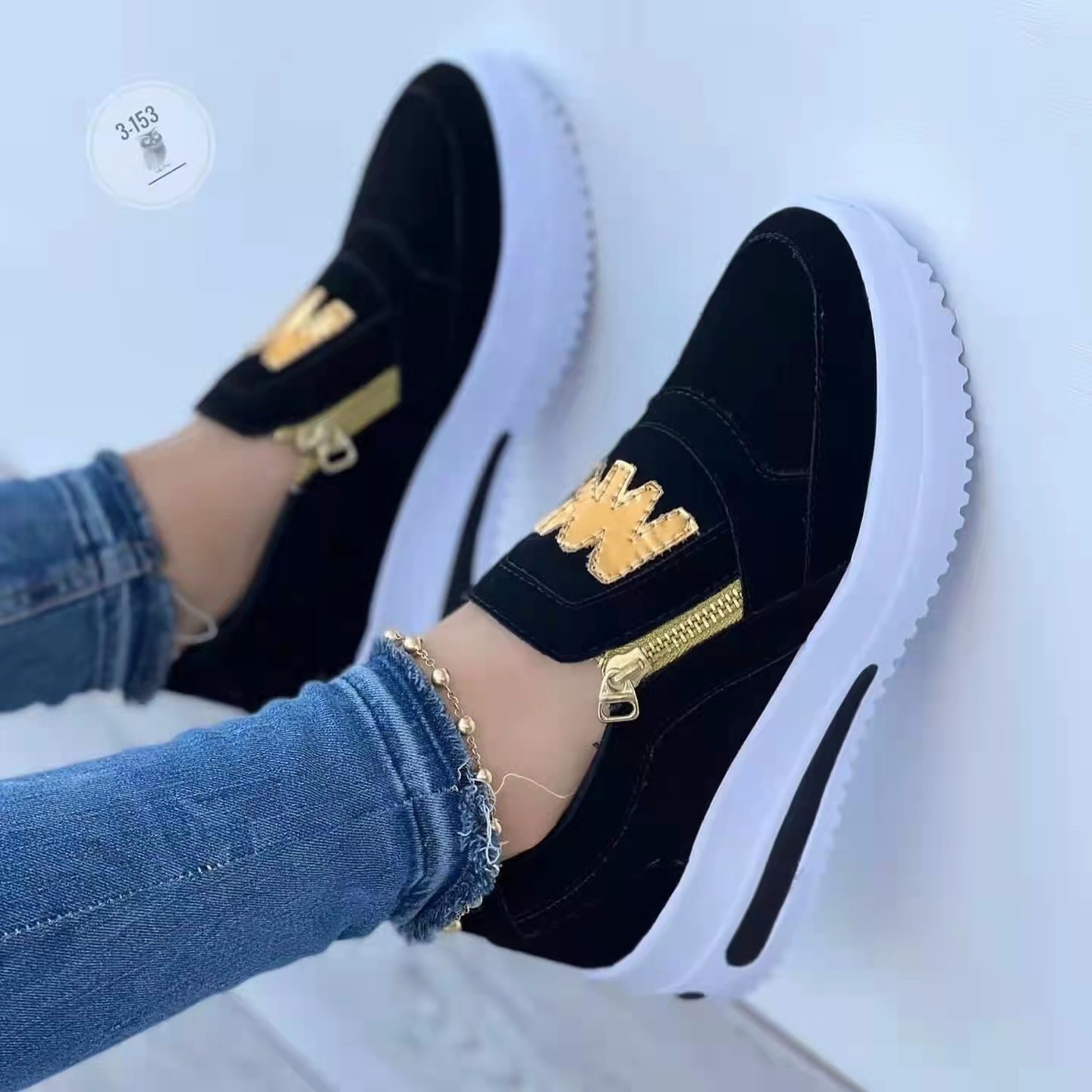 2025 new plus size foreign trade cross-border plus size sports shoes muffin flat bottom side zipper color leisure sneaker 43