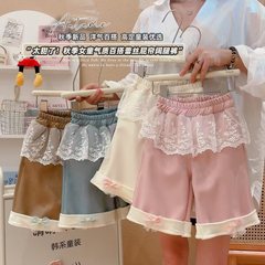 儿童秋冬韩版阔腿裤蕾丝休闲屁帘一体绒蝴蝶结加厚甜美外穿裤