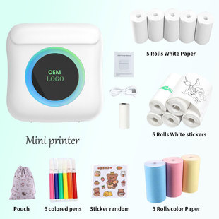 Powerful Factory Cross-Border Wholesale Portable Thermal Printer Home Student Wrong Question Mini Pocket Can Be Connected to Mobile Phone