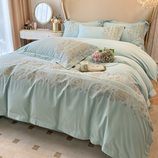 Light Luxury Style 160-Count Thickeneded Pure Cotton Brushed Four-Piece Set Embroidered Cotton Quilt Cover Bed Sheetss High-End Bedding