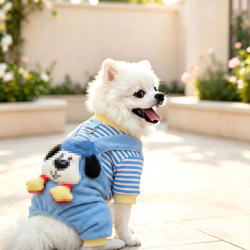 고양이 가을 보온 옷 카툰 스트라이프 하네스 연결형 레이어드 사족 의류