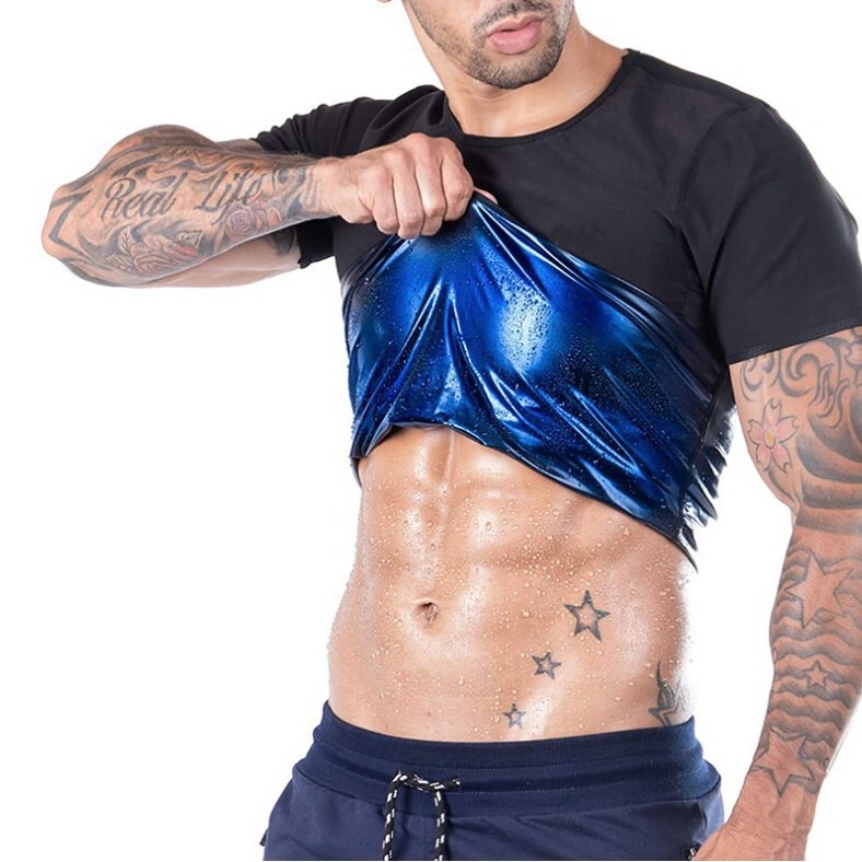 Amazon Cross-border Sweat Suit Men's Short-sleeved Sports Fitness Body Shaping Vest Abdominal Tight Yoga Suit Corset Vest Amazon Cross-border Sweat Suit Men's Short-sleeved Sports Fitness Body Shaping Vest Abdominal Tight Yoga Suit Corset Vest