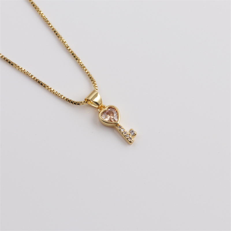 Fashion Multicolor Heart Key Inlaid Zircon Copper Necklace Wholesale Nihaojewelry