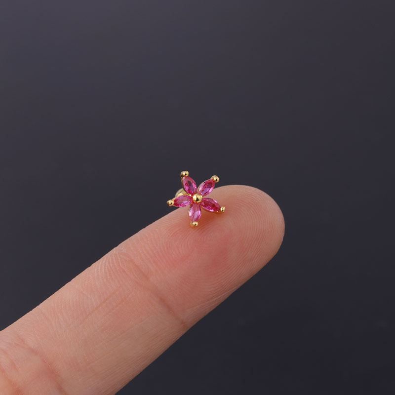 Ear Cartilage Rings & Studs Simple Style Flower Copper Plating Artificial Gemstones display picture 7