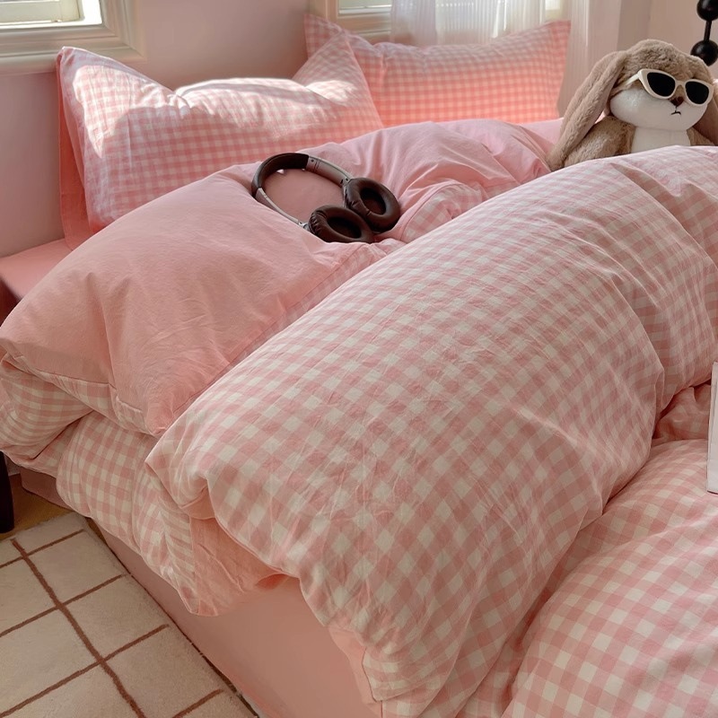 Algodón lavado de algodón Juego de cuatro piezas Algodón puro 2024 Nuevo otoño e invierno Sábana simple Funda de edredón Juego de cama de tres piezas 4