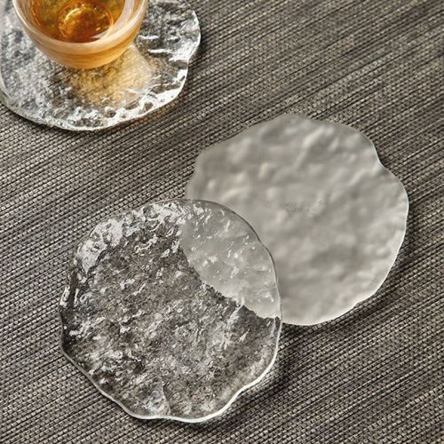 Crystal tea coaster, Japanese style thickened glass heat-resistant cup holder, home dining mat, coffee cup, water cup, simple style