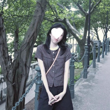 百搭显瘦女衬衫修身小众复古日系百搭短袖衬衣圆领夏季休闲潮洋气