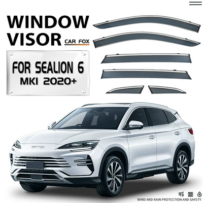 Window Rain Shield, Rain shield - standard-packaging-without-logo-byd-sealion-6dm-i-mk1-2020-6pcs-pc-silver-bright-strip-window-rain-shield