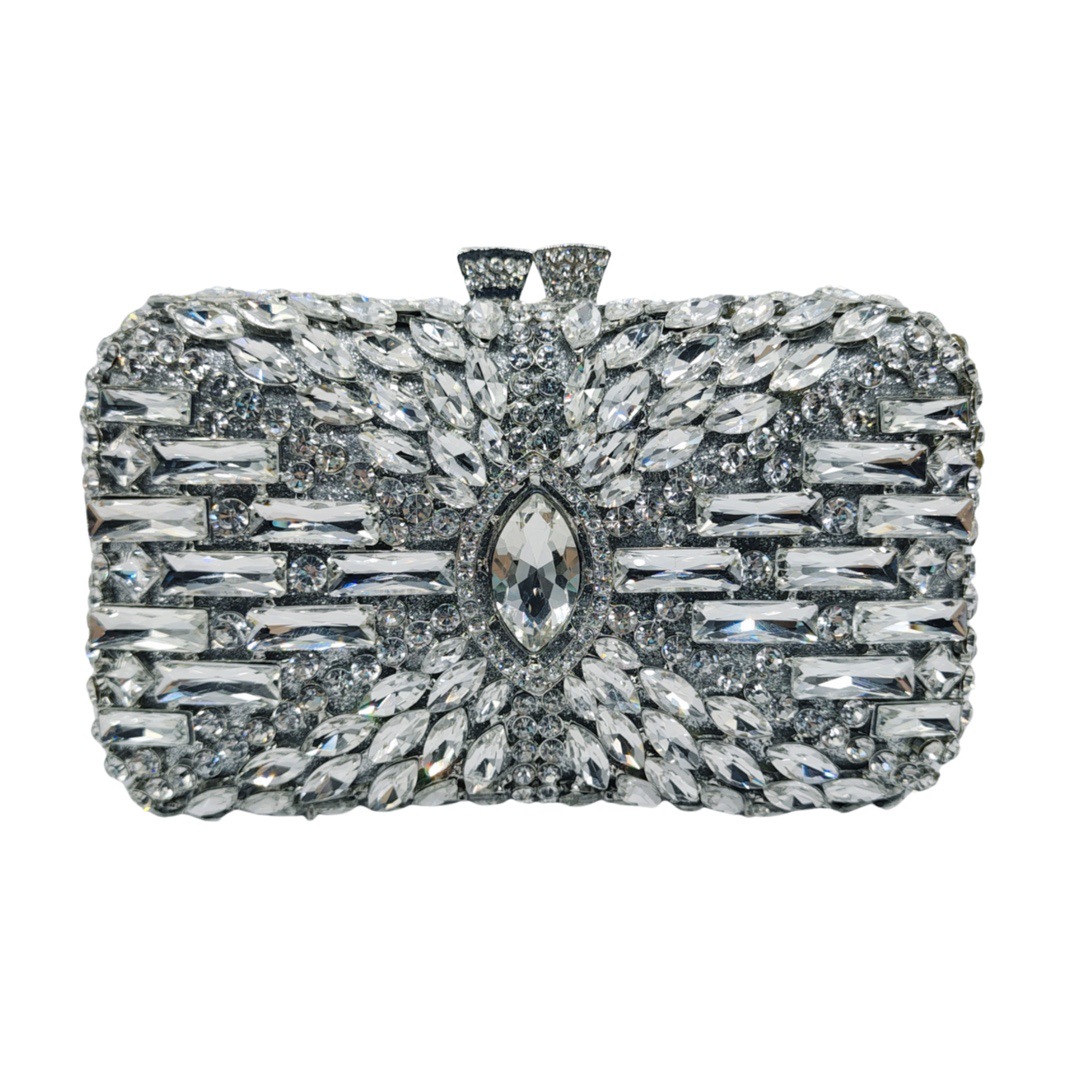 Nuevo bolso de cena de diamantes, caja metálica vacía, bolso de diamantes de mano de mujer, bolso de piedra de Rin