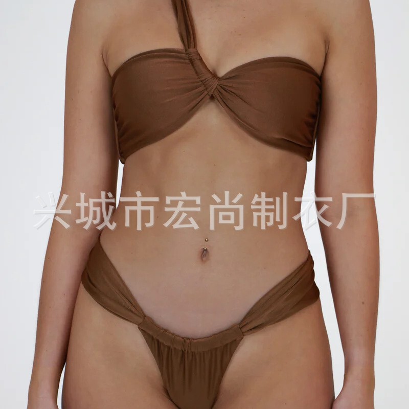 2025 Big-Name High-End Bikini Big Breast Push-Up Back Strap Swimsuit European and American Ins Blogger Bikini Swim
