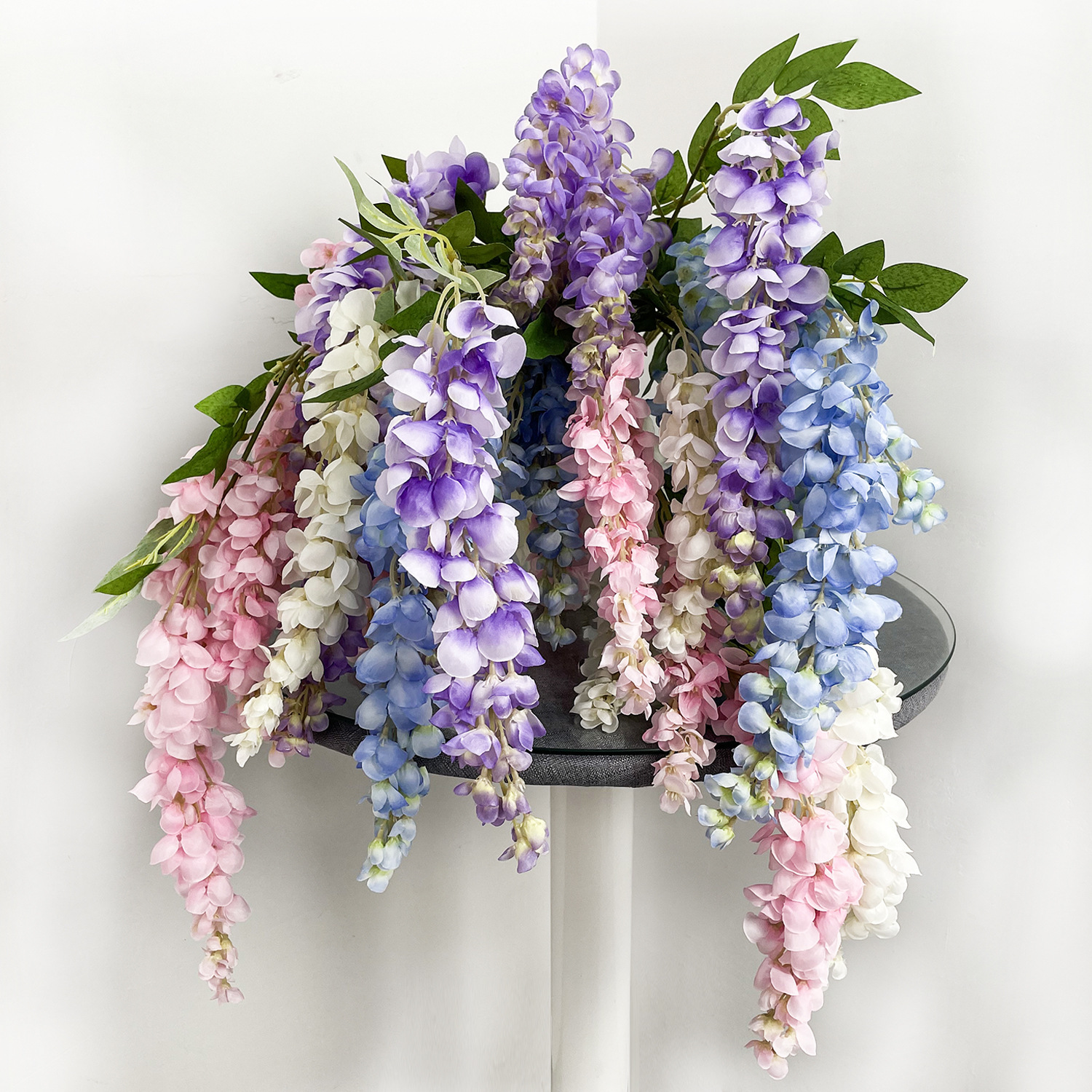 Abelar wisteria flores ramas largas flores falsas colgantes decoración del salón de bodas flores de seda flores hotel decoración de techo colgante suave