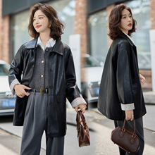 海宁绵羊皮皮衣外套女新款设计感超火休闲宽松酷飒风中长款皮夹