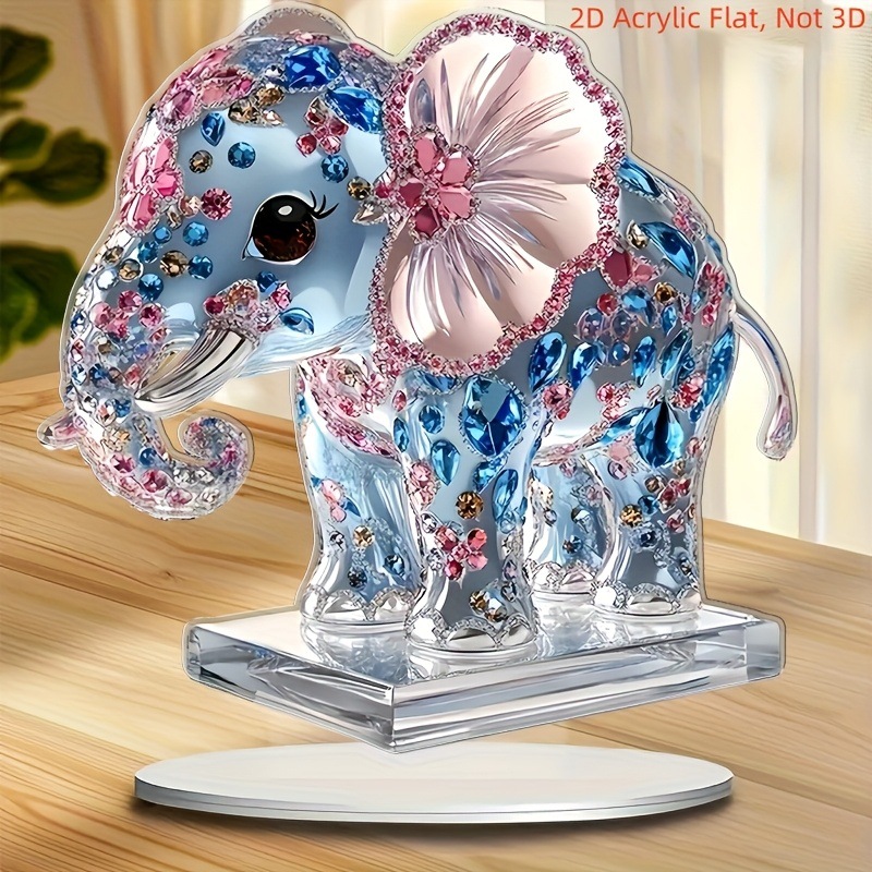 跨境卡通蓝粉色大象2D亚克力家居客厅卧室桌面摆件组装道具装饰品