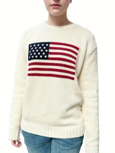 F 29525 American Flag Embroidered Sweater ���̽�ë��