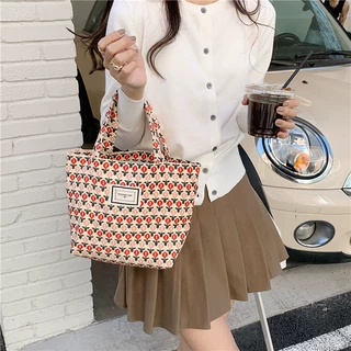 2112灯芯绒织唛手提便当包ins上班通勤小拎包妈咪饭盒袋撞色收纳