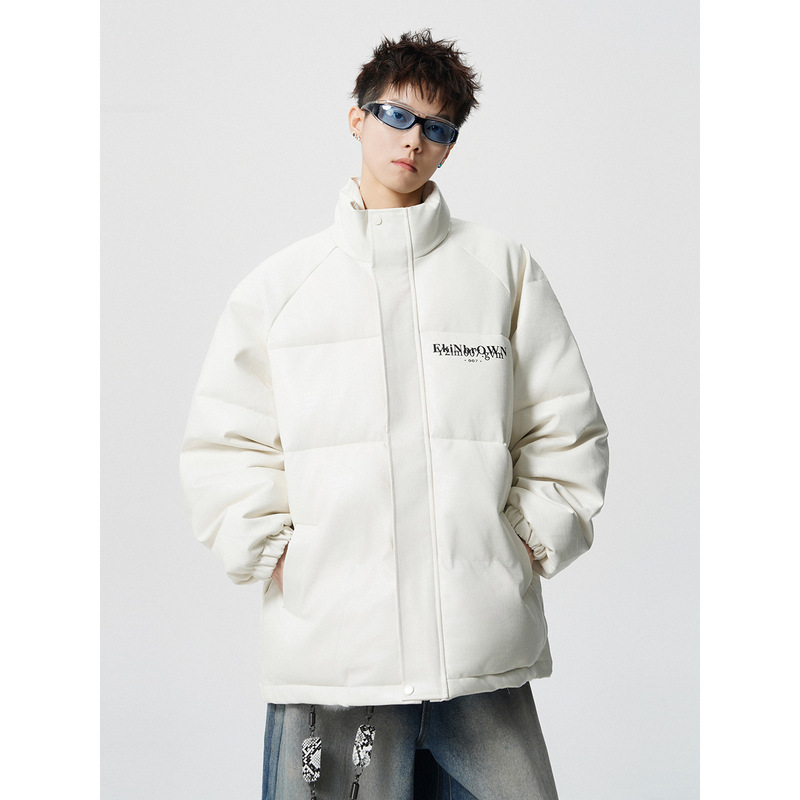 American Oversize Couple Crocodile Pattern down Jacket Trendy No-Wash Pu Leather Jacket Large Size Thickeneded Stand-Up Collar Jacket