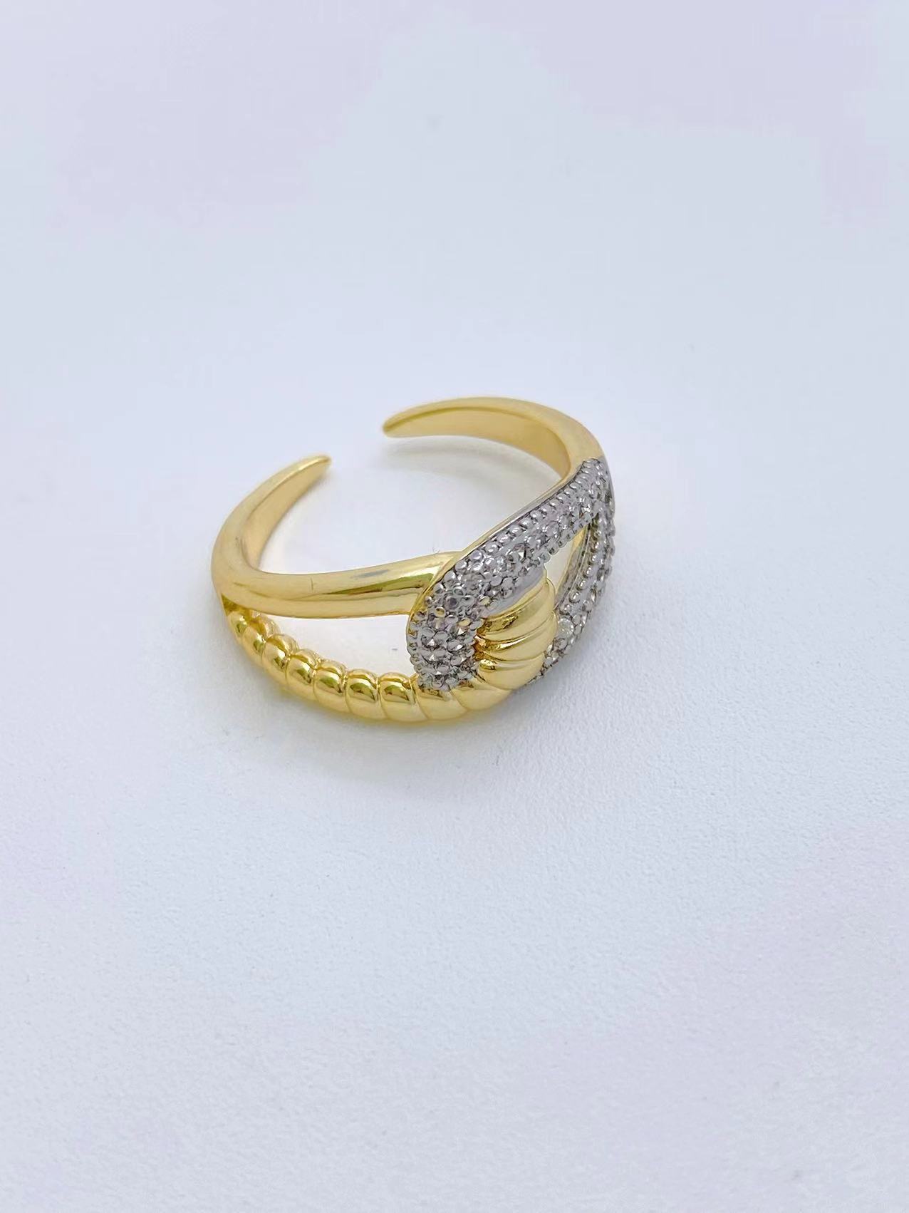Mixed Metal, Plating, Inlay Design Wholesale Jewelry IG Style Irregular Copper Zircon 18K Gold Plated Mixed Metal Plating Inlay Open Rings