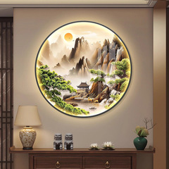 圆形风景led带灯玄关装饰画客厅走廊过道挂画山水茶室办公室壁画