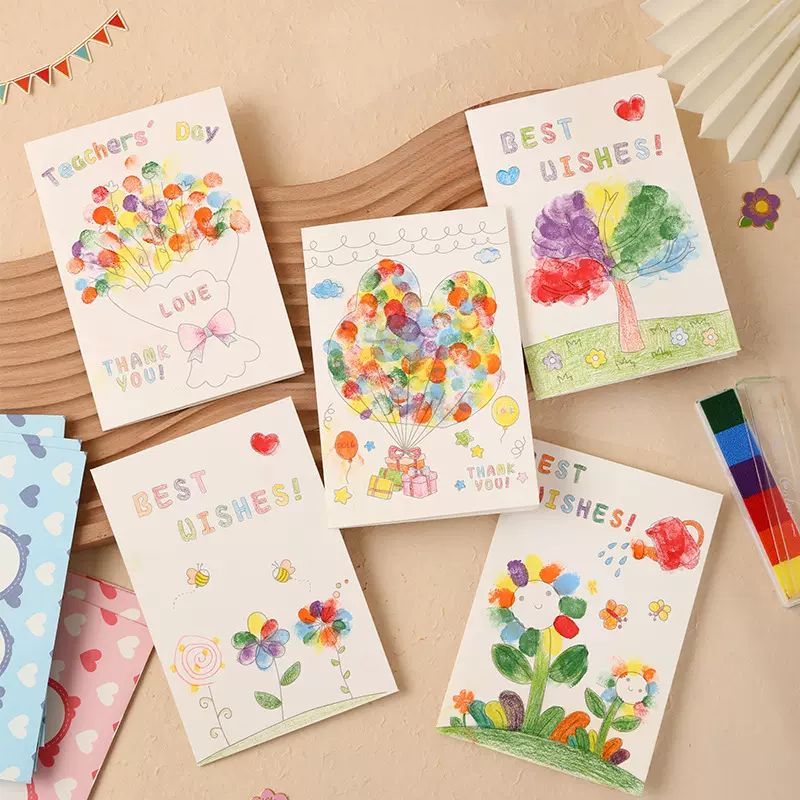 教师节DIY贺卡2024新款手指画幼儿园儿童送女老师创意教师节卡片