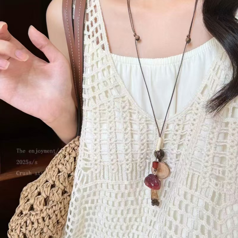 新中式蘑菇串珠项链女2025新款森系长款毛衣链独特民族风配饰|undefined