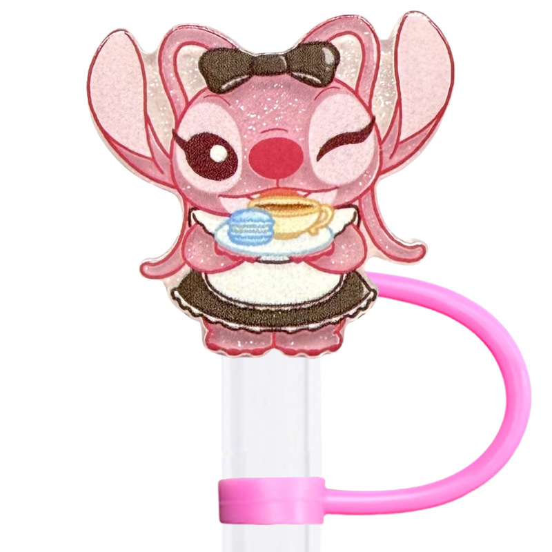漫画かわいいストローキャップシリコーンストロー蓋スタンレーウォーターカップ装飾再利用可能なガラスストロープラグ|undefined