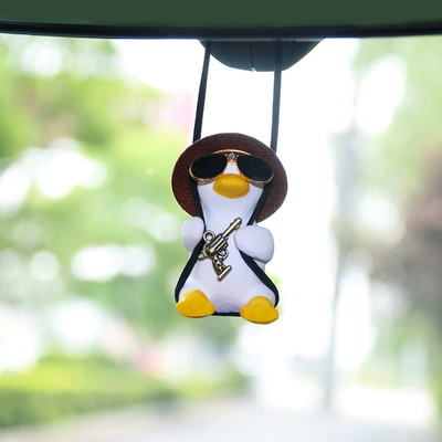 Little Duck Car Pendant, Car hanging - brown-cap-pistol-duck-sunglasses