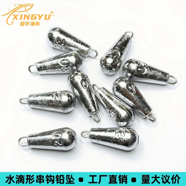 Water Drop-Shaped String Hook Lead Sinker, Water Drop Lead Sinker with Ring, Water Drop Lead in Various Weights, Fishing Accessories, Fishing Lead Sinker