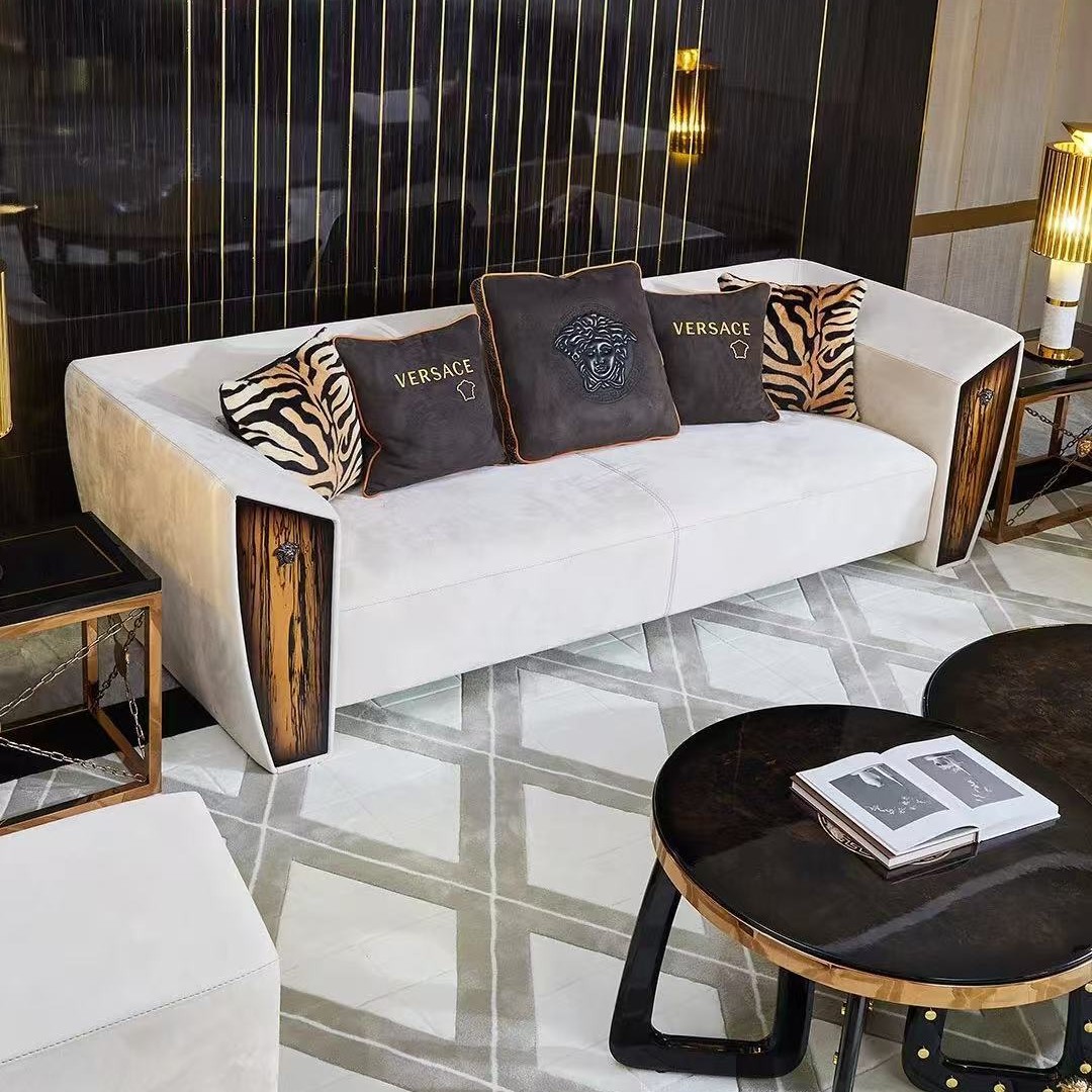 Italian-Style Light Luxury Hotel Reception Fabric Sofa Model Room Villa Living Room Single, Double, and Three-Seater Sofa Set