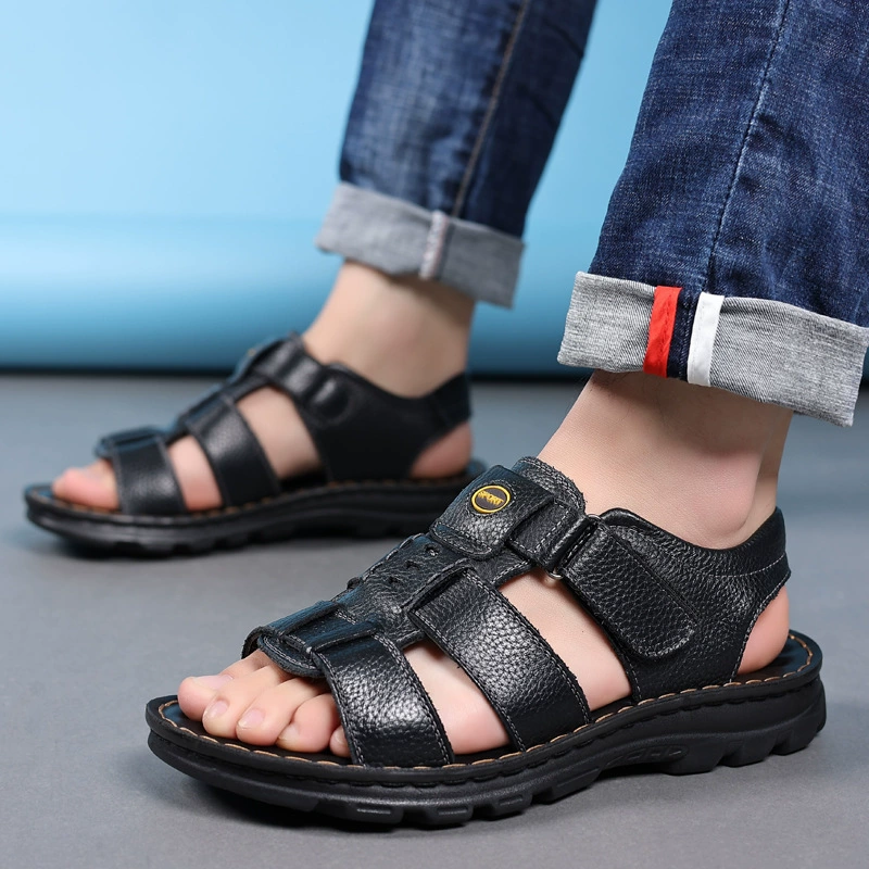 Летние sandal'ы, кожаная нескользящая обувь для пляжа, натуральная кожа