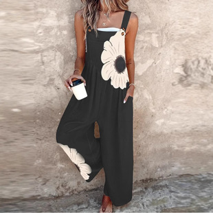 2025 Amazon Summer New Women's Printed Retro Pants European and American Looser Sleeveless Design Sexy