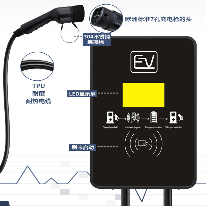 欧标充电枪欧标商用智能充电桩 欧规大功率刷卡版免接地防雷佳慧