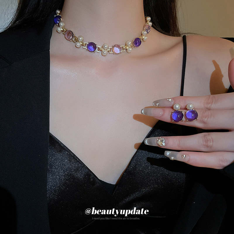 Aguja de plata de La Perla ronda Stud pendientes collar traje artístico retro Corte Estilo Pendientes vintage medio-antiguo pendientes para las mujeres