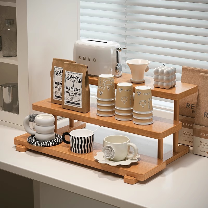 Estante de almacenamiento de tazas de madera maciza Taza de nogal negro Estante de taza de agua Taza de café Estante de almacenamiento de lujo ligero de alta calidad