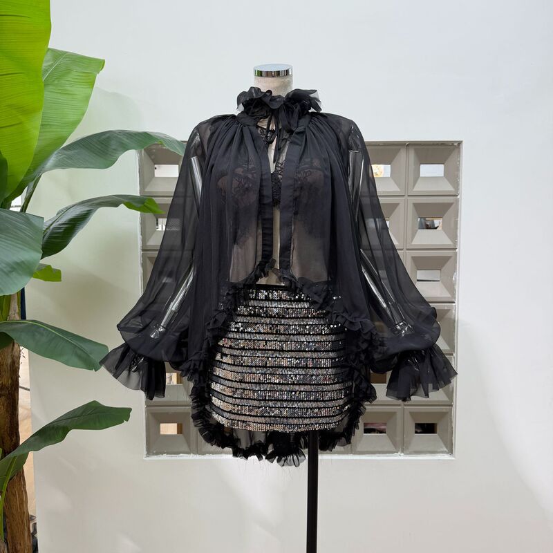 Fashion New Arrivals 2026 Slimming Unique Spicy Girl Style Faux Silk Fringed Ruffle See-Through Sun Protection Cardigan Short Front Long Back