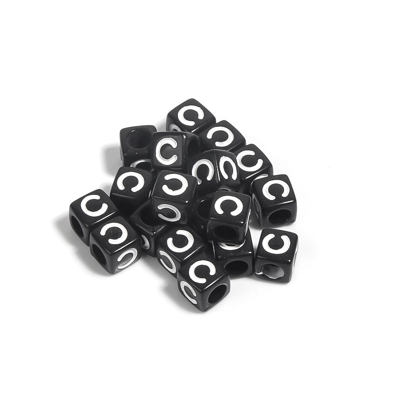 100 / paquete de acrílico fondo negro cuadrado letras blancas 26 letras individuales gotas de aceite cuentas DIY accesorios de cadena de teléfono móvil image 9