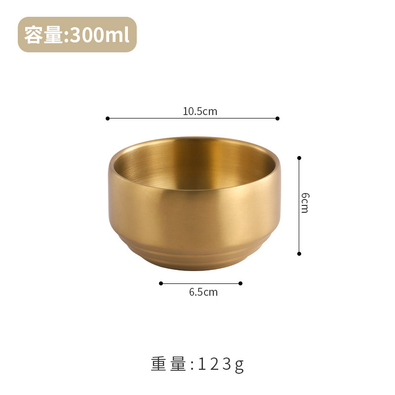 韩式不锈钢带盖米饭碗汤碗304加厚小碗防烫金色双层隔热泡菜碗|undefined