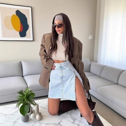 2025 European and American cross-border irregular high-waisted denim skirt for women, summer design with zipper, Instagram-style short skirt