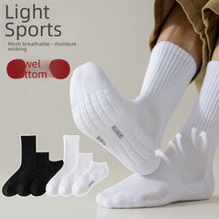 白色襪子男毛巾底春秋款中筒襪純棉吸汗加厚長筒男士運動襪籃球襪