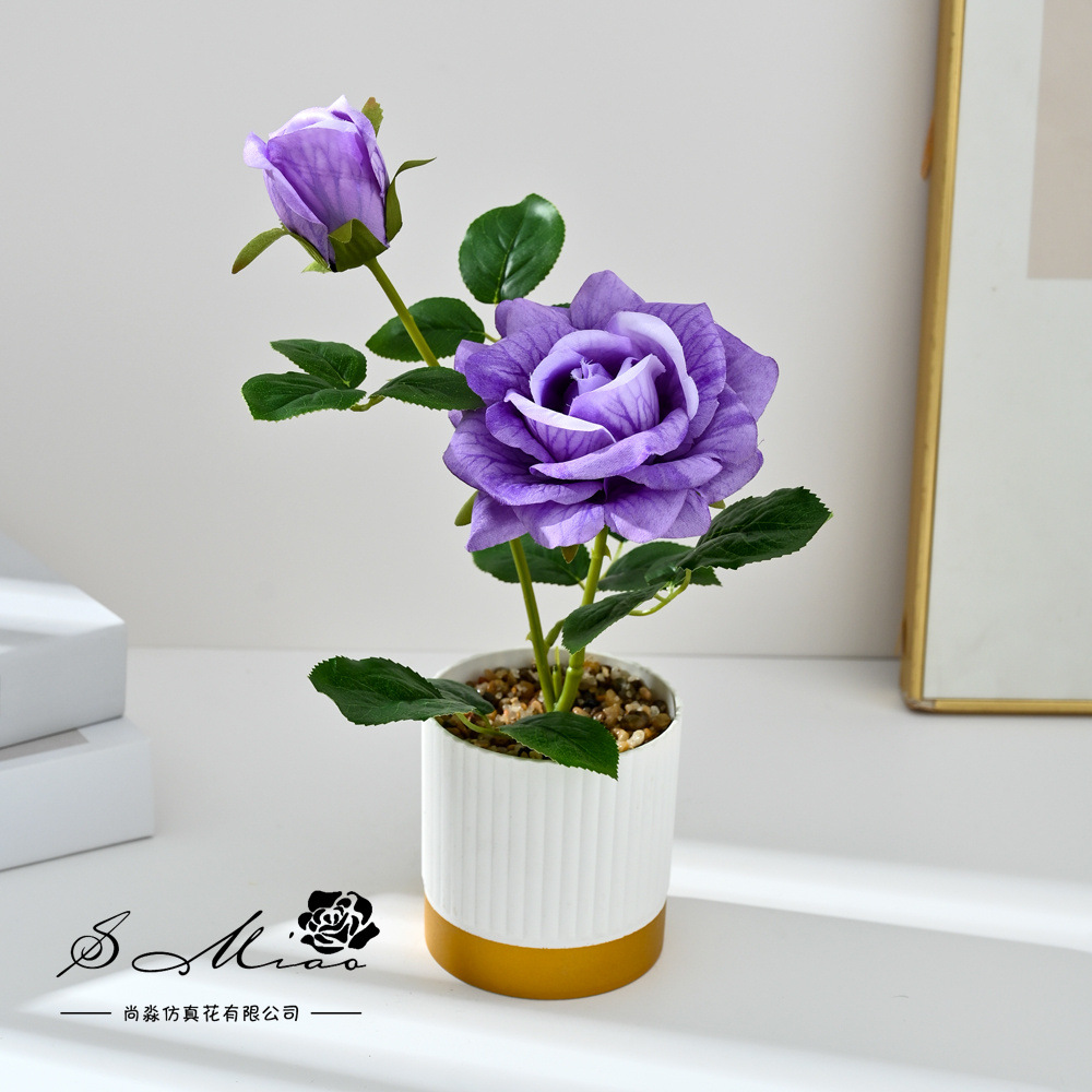 Cross-border dos extremos rosa bonsai moda imitación maceta flores falsas decoración del hogar fotografía ornamentos de flores artificiales de boda