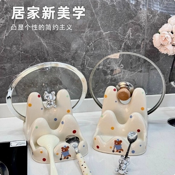 Cute Pot Lid Holder, Household Countertop Storage Rack, Draining Rack, Storage Shelf, Kitchen Spatula and Ladle Holder