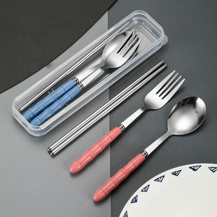 Stainless Steel Portable Tableware suit Outdoor Travel Chopsticks Fork Spoon Storage Box Gift suit Wholesale