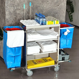 Stainless Steel Linen Cart Hotel Multi-Functional Cleaning Cart Cleaning Cart Room Work Cart Room Service Cart
