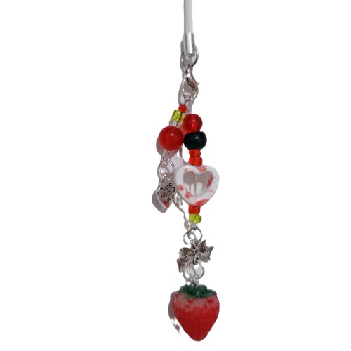 String of Beads Strawberry Mobile Phone Chain School Bag Hook Charm Bracelet Cute Girl Heart Card Phone Chain Finished Product