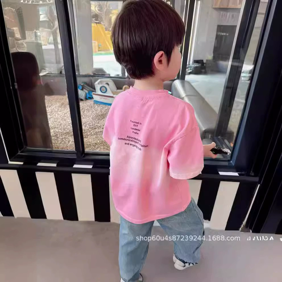 Fuchsia summer children's fashionable T-shirt for boys, gradient, western style, internet celebrity