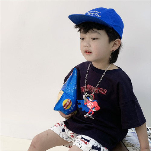 Boys' short-sleeved T-shirt 2024 summer new arrival cartoon print Japanese trendy and cool children's top baby half-sleeved