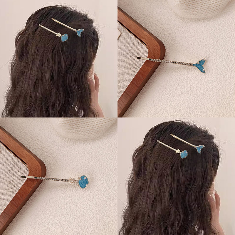 简约美人鱼尾珍珠小发夹小巧精致边夹少女一字夹网红小清新刘海夹|undefined