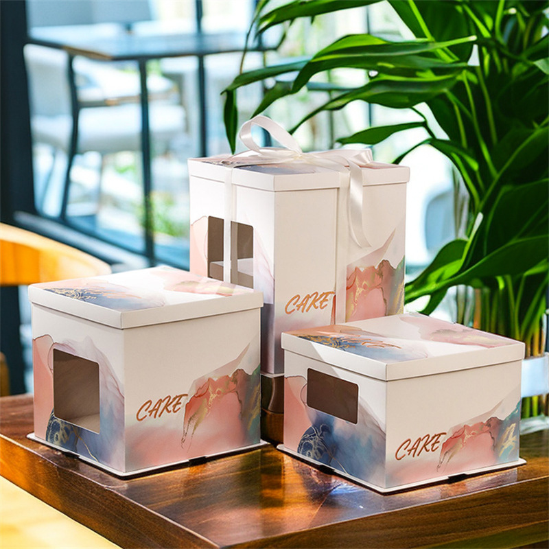 厂家直供生日蛋糕盒6 8 10 12寸单双高层烘焙纸盒包装烘培批发